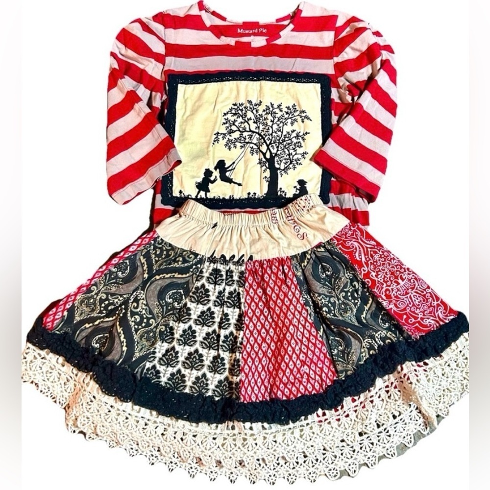 Mustard Pie Red and White Striped Shirt‎ with Patchwork Skirt